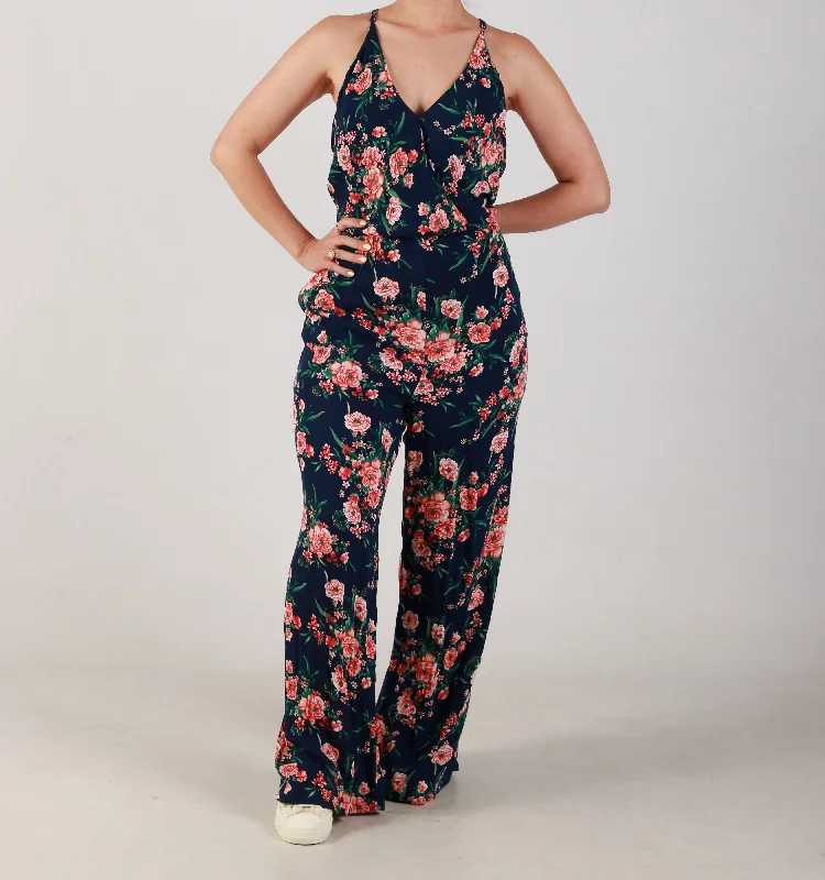 "LDS STRAPPY JUMPSUIT"- FLORAL NAVY