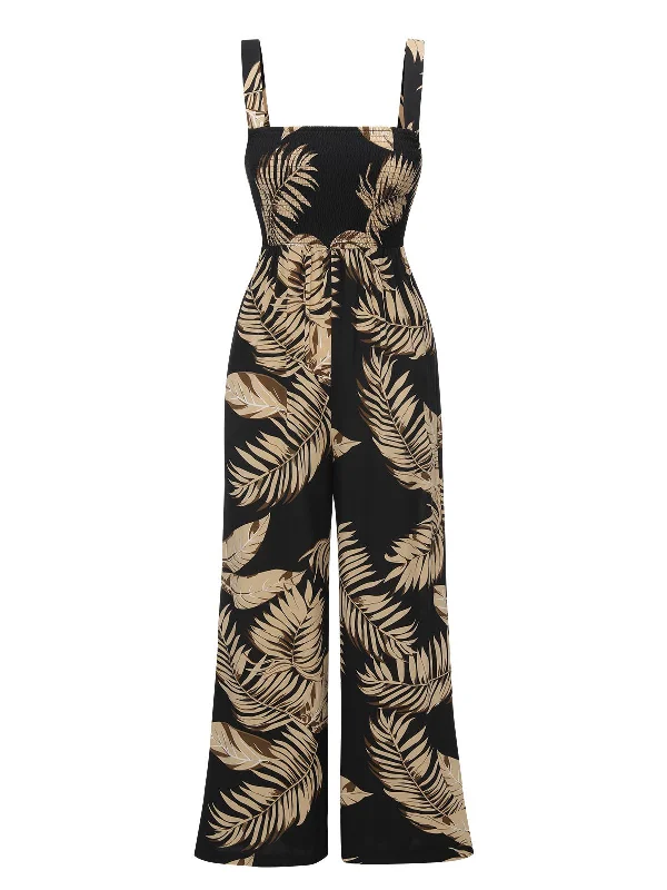 Black 1930s Wide-Straps Plants Jumpsuit