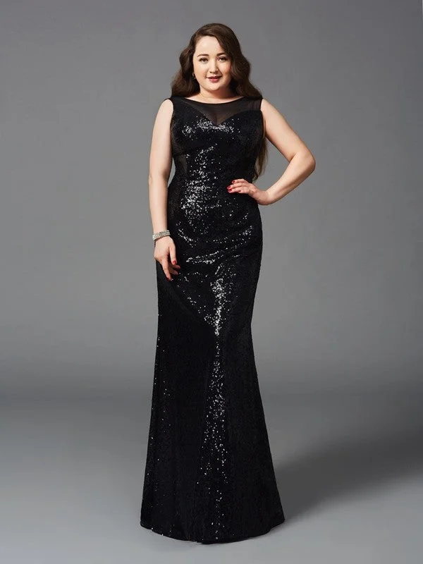 Sheath/Column Scoop Sleeveless Long Sequins Plus Size Dresses