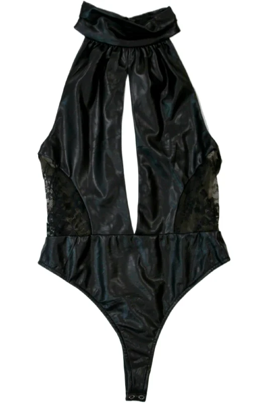 Michael Costello x Revolve - Pleather & Lace Bodysuit