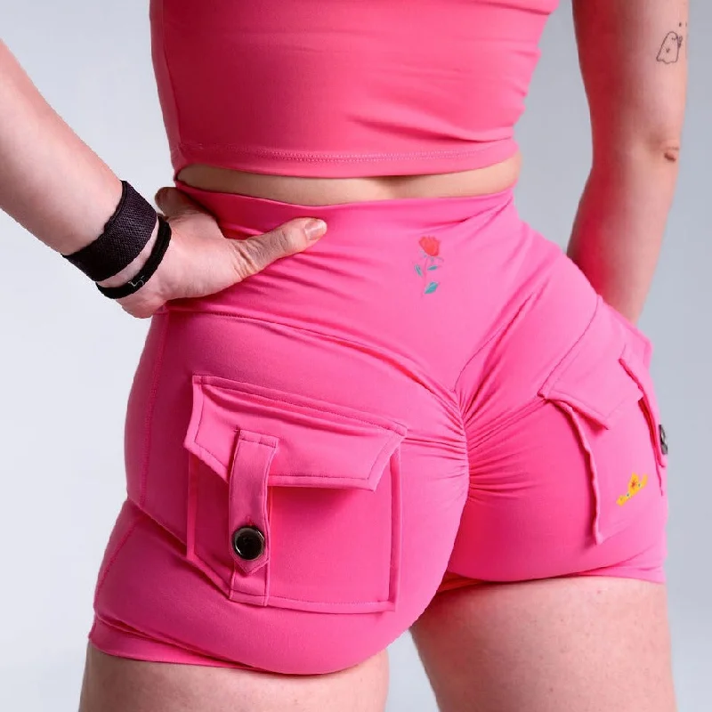 PINK CROWN-POCKET SCRUNCH SHORTS -4" INSEAM