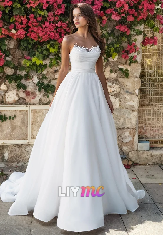 Sweetheart Sleeveless Beaded Ball Gown A-Line Wedding Dress