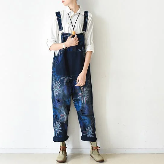 Blomming Daisy jumpsuit Casual dress denim blue loose strip pants denim  clothing plus size