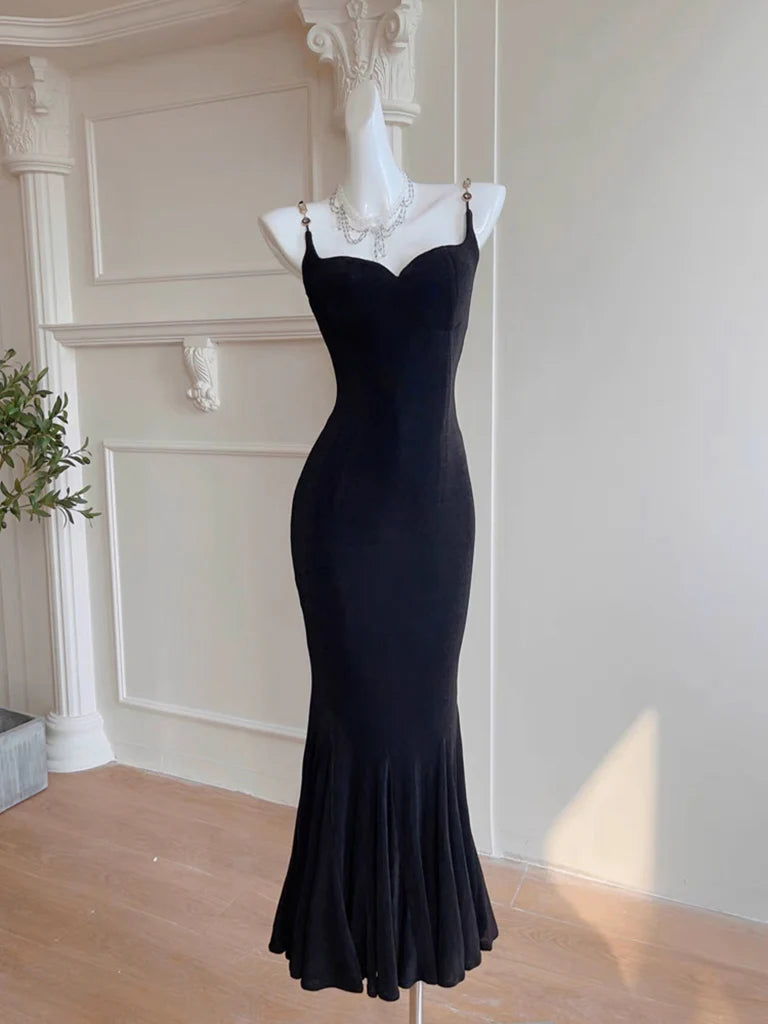 Mermaid Cultivate oneself Simple Black Long Party Dress Elegant Temperament Evening Dress