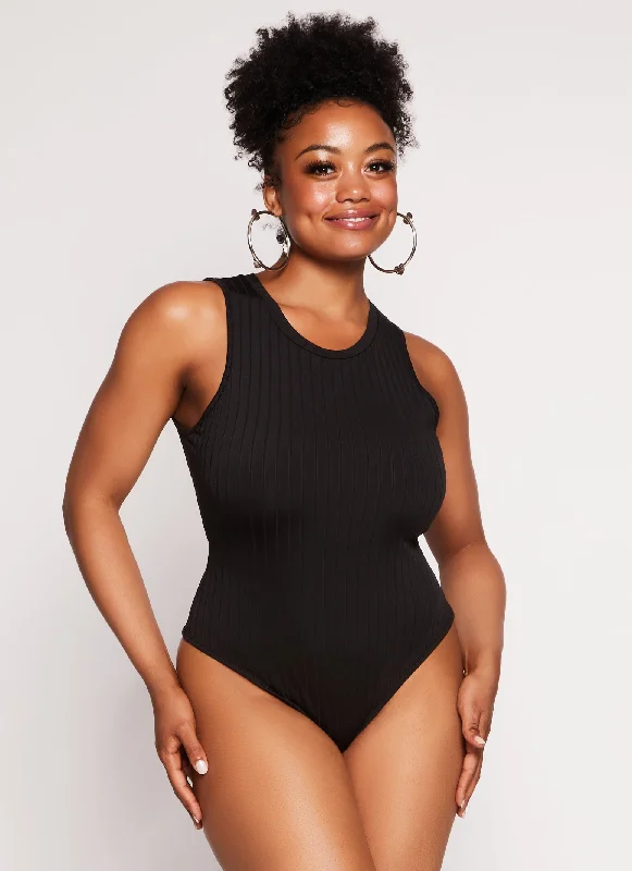 Plus Size Daisy Ribbed Crew Neck Tank Bodysuit