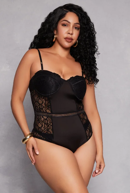 Plus Size Lace Detail Convertible Bustier Bodysuit