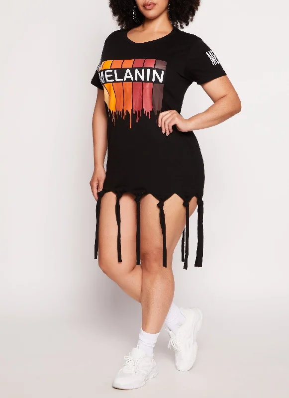 Plus Size Melanin Knot Hem Graphic T Shirt Dress