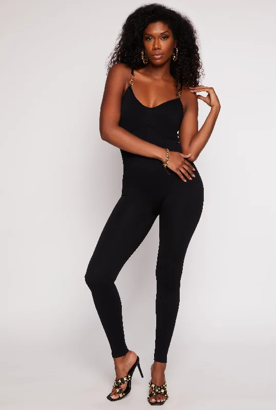 Seamless Chain Strap Detail Cami Catsuit