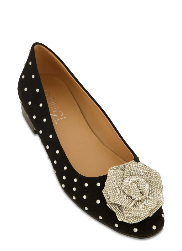 Rhinestone Flower Studded Flats