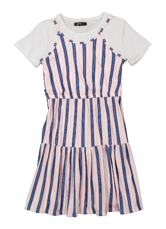 Girls Soft Knit Stripe T Shirt Dress