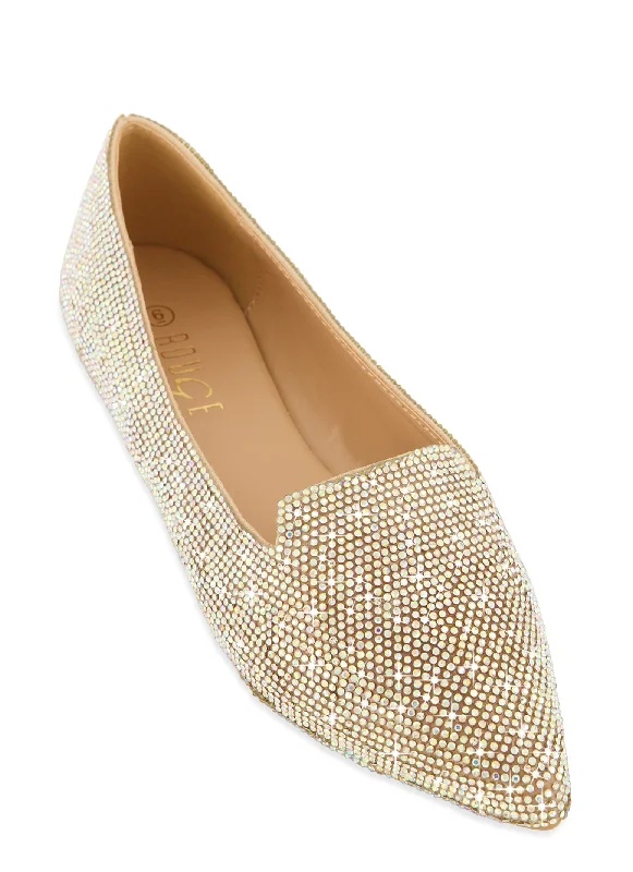 Rhinestone Studded Pointed Toe Flats