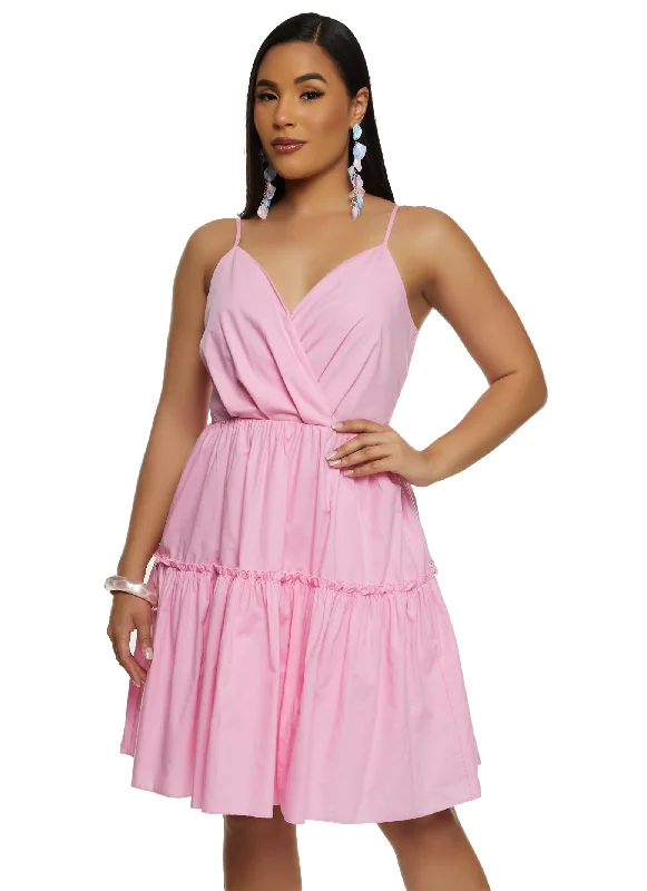 Poplin Tiered Tie Back Cami Dress