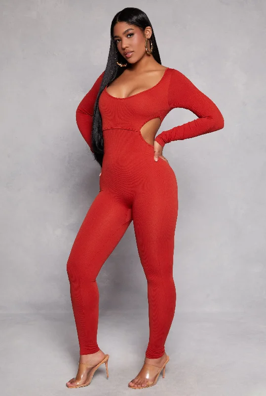 Ribbed Knit Cut Out Side Catsuit