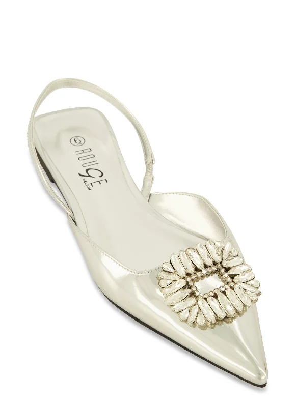 Gemstone Detail Slingback Flats