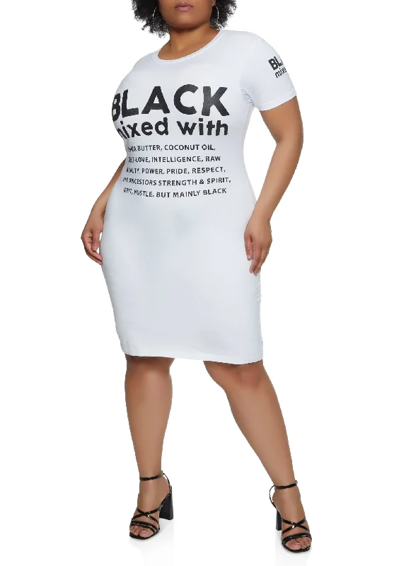 Plus Size Black Mixed With Graphic T Shirt Dress