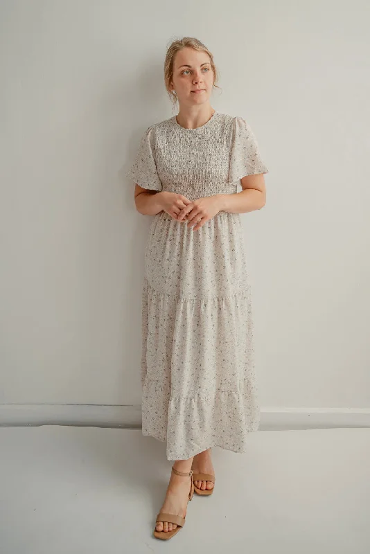 Shiloh Smocked Floral Dress in Vanilla - FINAL SALE