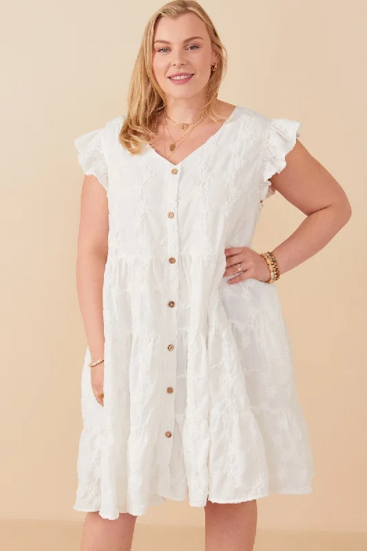 Laura Textured Floral Dress, Off White | Plus Size