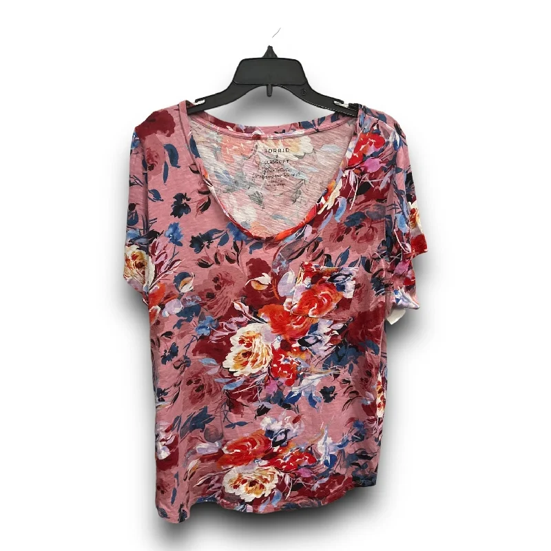 Top Short Sleeve Basic By Torrid In Floral Print, Size: 2x