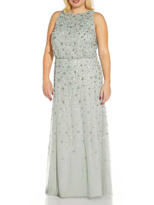 Plus Womens Embellished Prom Evening Dress