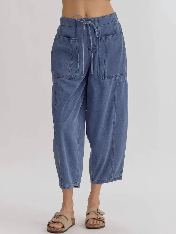 Mid Rise Utility Pants In Denim