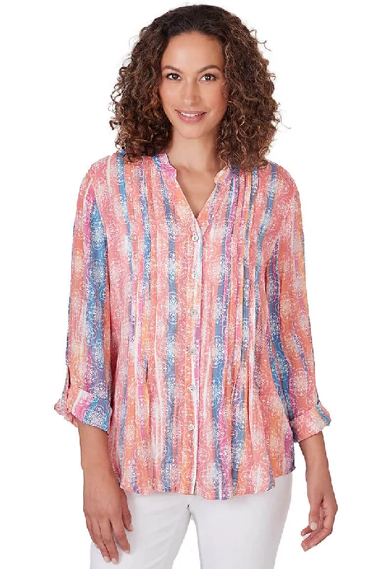 Ultramarine Watercolor Medallion Pleated Shirt