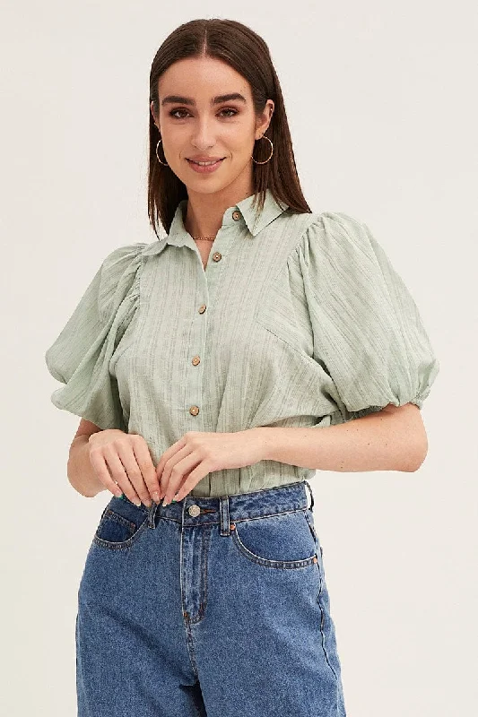 Green Workwear Shirts Short Sleeve Button Up