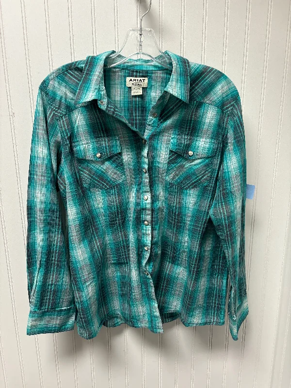 Top Long Sleeve By Ariat In Teal, Size: Xl