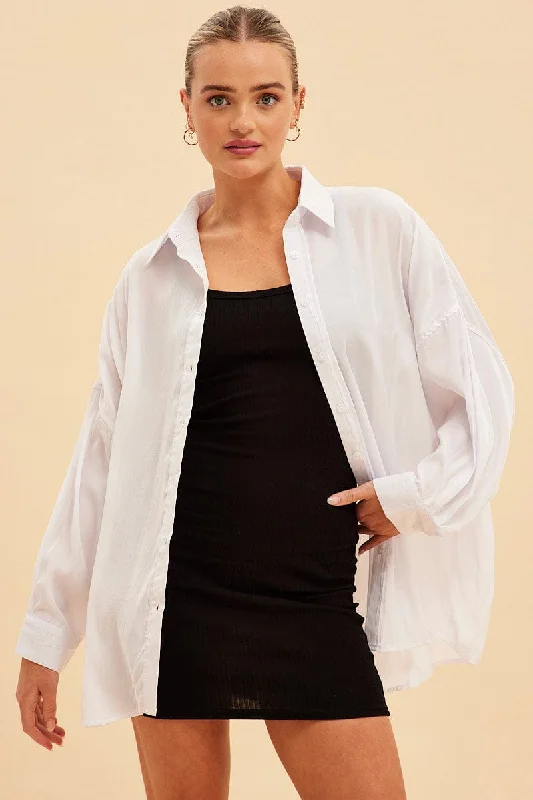 White Essential Oversized Long Sleeve Collared Shirt