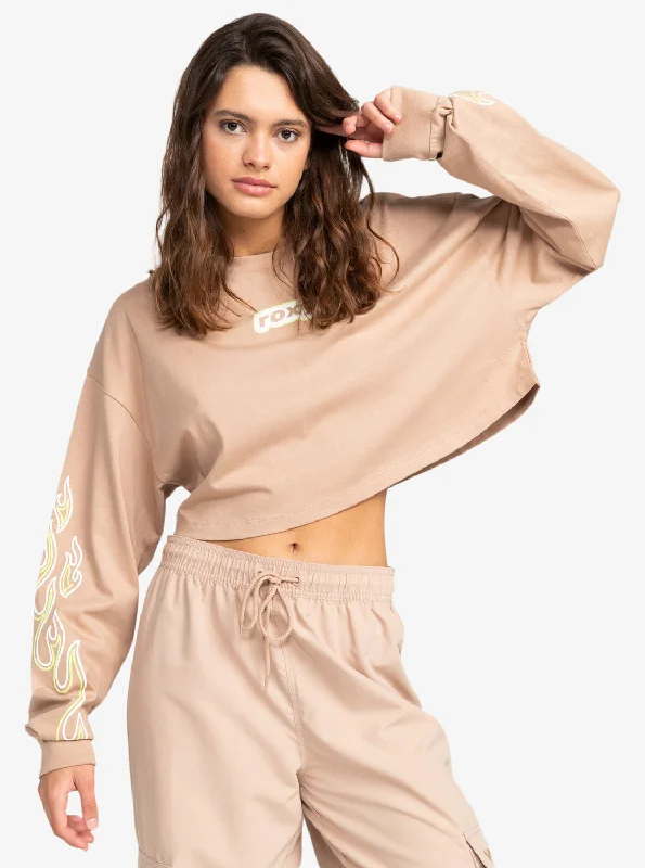 Active Collection Cropped Oversized Long Sleeve T-Shirt - Warm Taupe