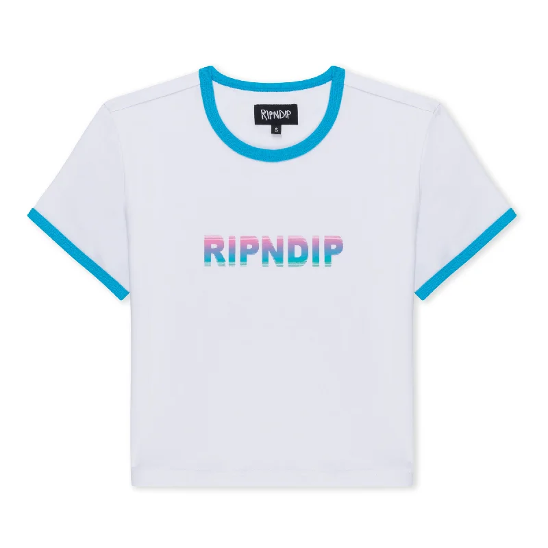 Digital Dream Cropped Ringer Tee (White/Blue)