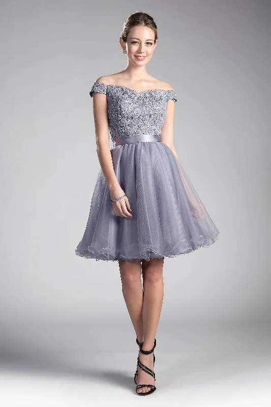 Cinderella Divine CD1021 Prom Short Off Shoulder Homecoming Lace Cocktail Dress